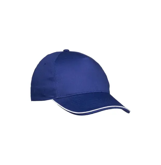 Cappellino in cotone 5 pannelli, visiera sandwich in contrasto con chiusura con velcro