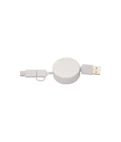 Cavo retrattile in bambù con adattatore USB-type C/lightning/microUSB .