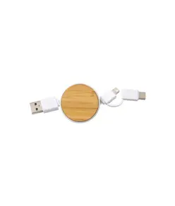 Cavo retrattile in bambù con adattatore USB-type C/lightning/microUSB .