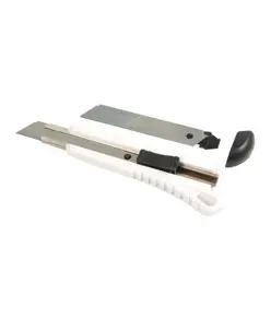 Cutter/taglierino in ABS con fermo lama, grande e 2 lame di ricambio