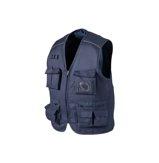 Gilet multi tasche in polycotton, chiusura a zip, 5 tasche frontali