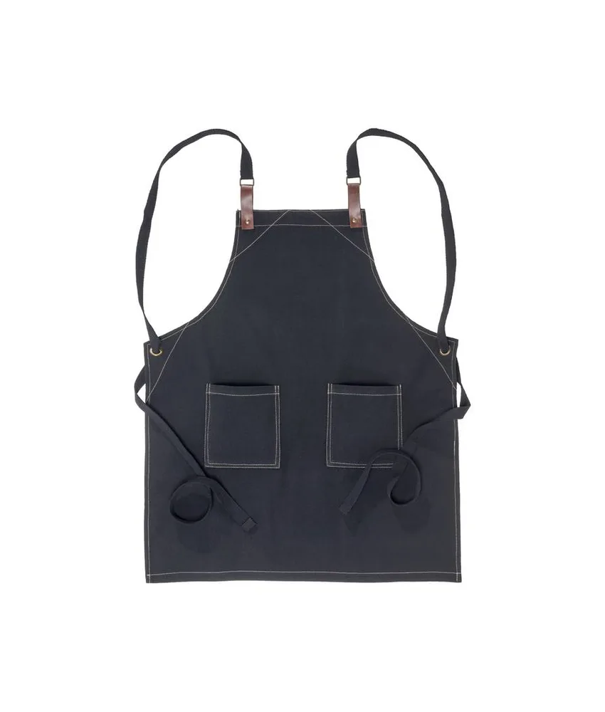 5 pezzi Grembiule da cucina in cotone 280 g/m2 con 2 tasche frontali, cinghie in PU regolabili.
