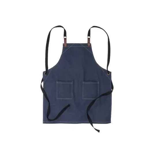 Grembiule da cucina regolabile  in cotone denim con 2 tasche frontali.