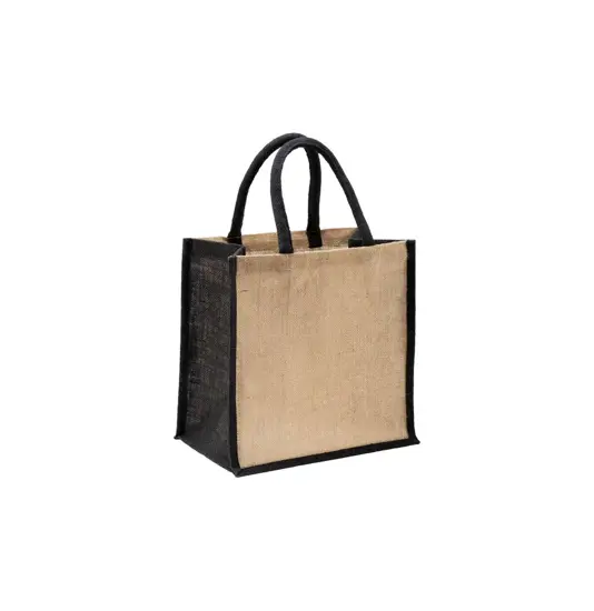 Mini borsa in juta con manici e inserti colorati Handle