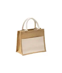 Mini borsa in juta con tasca e manici in cotone Handle