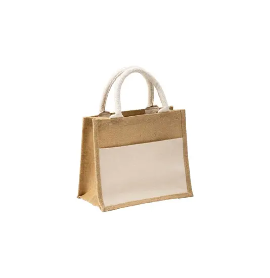 Mini borsa in juta con tasca e manici in cotone Handle