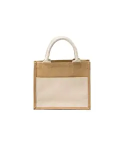 Mini borsa in juta con tasca e manici in cotone Handle