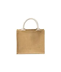 Mini borsa in juta con tasca e manici in cotone Handle
