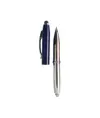 Mini penna in plastica color argento, con cappuccio e clip in metallo, con luce