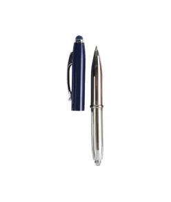 Mini penna in plastica color argento, con cappuccio e clip in metallo, con luce