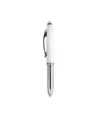 Mini penna in plastica color argento, con cappuccio e clip in metallo, con luce
