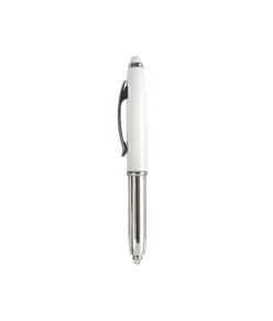 Mini penna in plastica color argento, con cappuccio e clip in metallo, con luce
