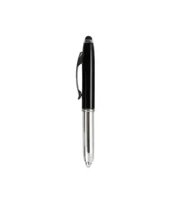 Mini penna in plastica color argento, con cappuccio e clip in metallo, con luce