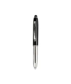 Mini penna in plastica color argento, con cappuccio e clip in metallo, con luce