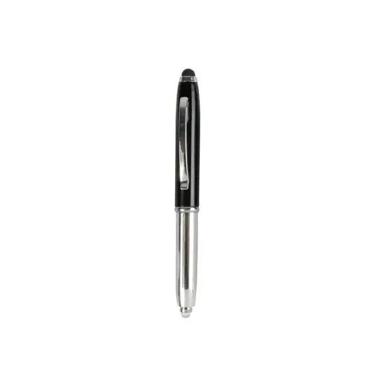 Mini penna in plastica color argento, con cappuccio e clip in metallo, con luce