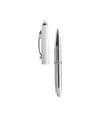 Mini penna in plastica color argento, con cappuccio e clip in metallo, con luce