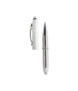 Mini penna in plastica color argento, con cappuccio e clip in metallo, con luce