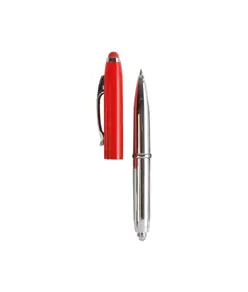 Mini penna in plastica color argento, con cappuccio e clip in metallo, con luce