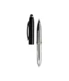 Mini penna in plastica color argento, con cappuccio e clip in metallo, con luce