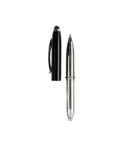 Mini penna in plastica color argento, con cappuccio e clip in metallo, con luce