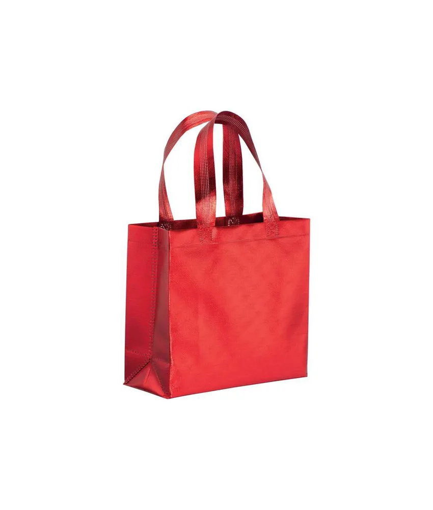 50 pezzi Mini shopper in TNT laminato metallizzata, manici corti e soffietto Handle