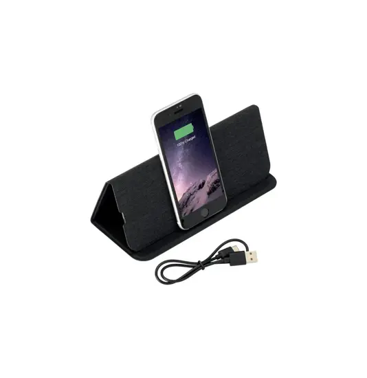 Mousepad e supporto per cellulare in R-PET, con caricabatterie wireless