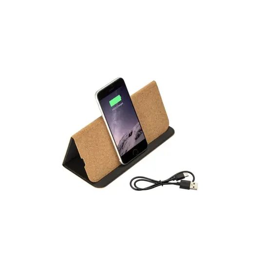 Mousepad e supporto per cellulare in sughero, con caricabatterie wireless