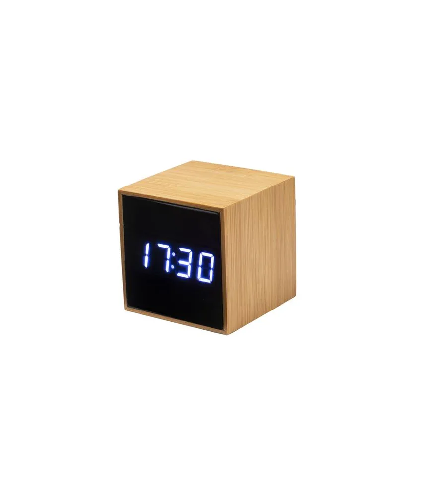Orologio sveglia e display temperatura a LED bianco, in bambù
