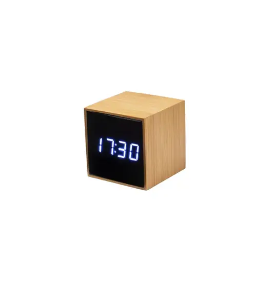Orologio sveglia e display temperatura a LED bianco, in bambù