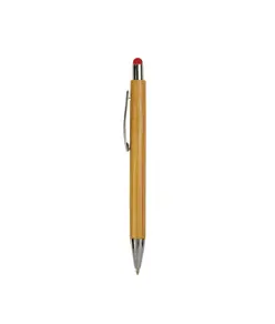 Penna a scatto con fusto in bambù, touch colorato e punta cromata