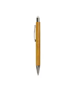 Penna a scatto con fusto in bambù, touch colorato e punta cromata