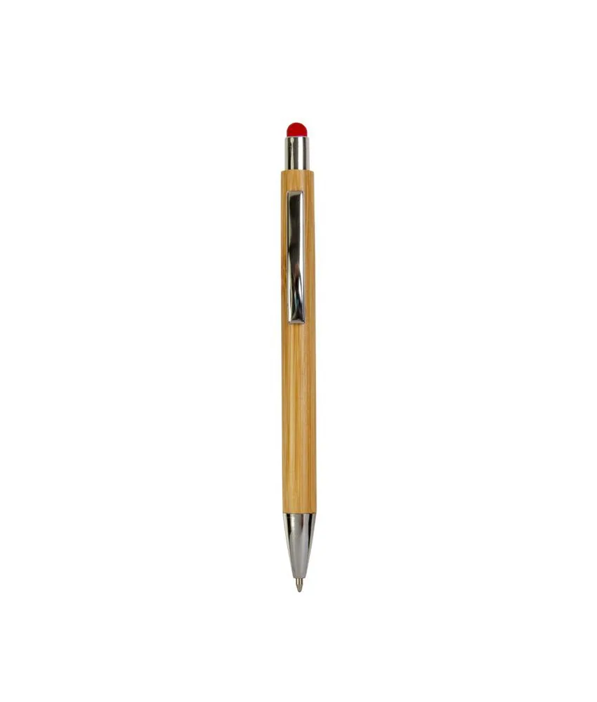 50 pezzi Penna a scatto con fusto in bambù, touch colorato e punta cromata