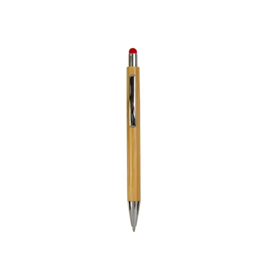 Penna a scatto con fusto in bambù, touch colorato e punta cromata