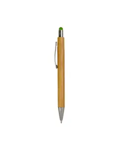 Penna a scatto con fusto in bambù, touch colorato e punta cromata