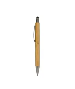 Penna a scatto con fusto in bambù, touch colorato e punta cromata