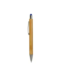 Penna a scatto con fusto in bambù, touch colorato e punta cromata