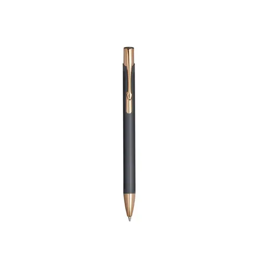Penna a scatto in alluminio con particolari in metallo color oro rosa