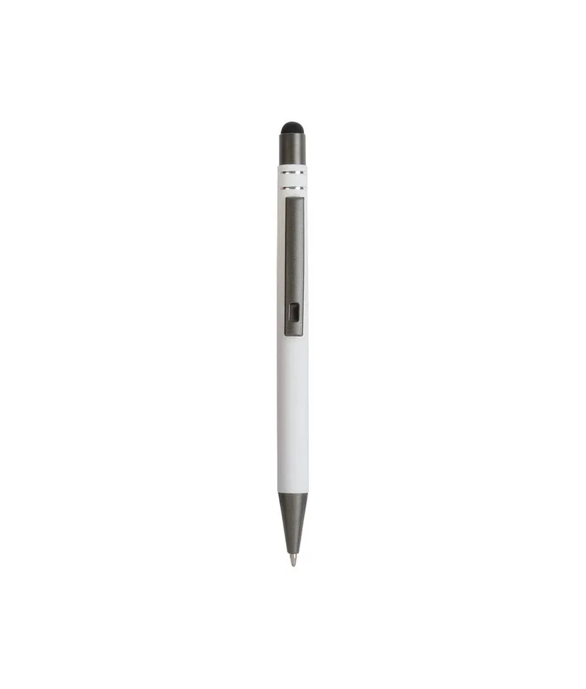 50 pezzi Penna a scatto in alluminio gommato con decorazione a 2 anelli e particolari bruniti con t