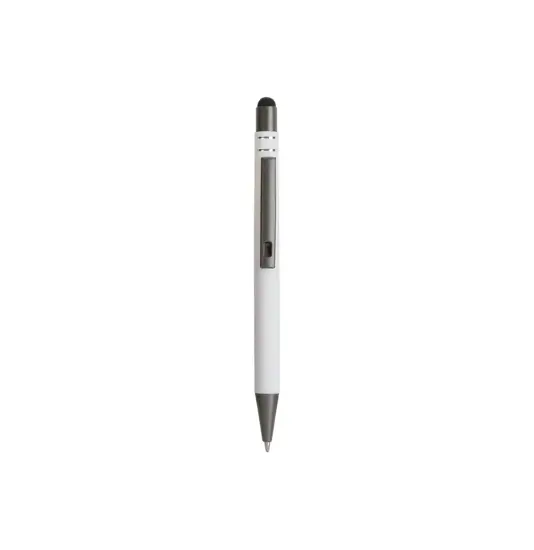 Penna a scatto in alluminio gommato con decorazione a 2 anelli e particolari bruniti con t