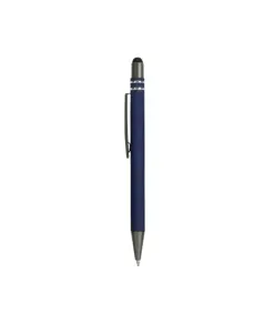 Penna a scatto in alluminio gommato con decorazione a 2 anelli e particolari bruniti con t