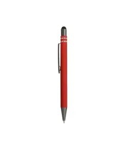 Penna a scatto in alluminio gommato con decorazione a 2 anelli e particolari bruniti con t