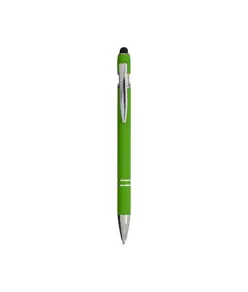 Penna a scatto in alluminio gommato con gommino per touch screen e clip in metallo