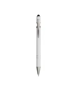 Penna a scatto in alluminio gommato con gommino per touch screen e clip in metallo