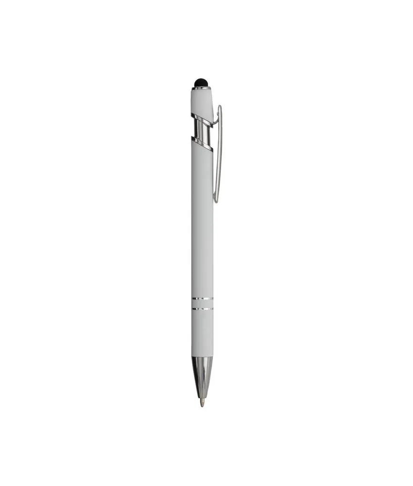 50 pezzi Penna a scatto in alluminio gommato con gommino per touch screen e clip in metallo