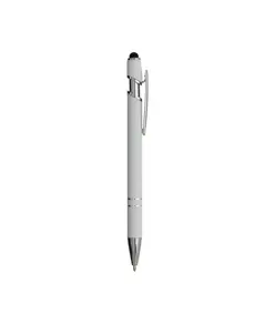 Penna a scatto in alluminio gommato con gommino per touch screen e clip in metallo