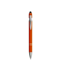 Penna a scatto in alluminio gommato con gommino per touch screen e clip in metallo