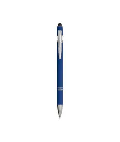 Penna a scatto in alluminio gommato con gommino per touch screen e clip in metallo