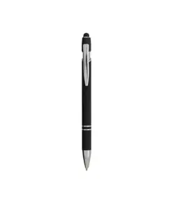 Penna a scatto in alluminio gommato con gommino per touch screen e clip in metallo