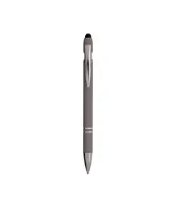 Penna a scatto in alluminio gommato con gommino per touch screen e clip in metallo