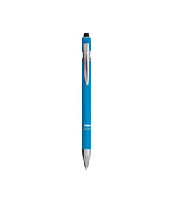 Penna a scatto in alluminio gommato con gommino per touch screen e clip in metallo